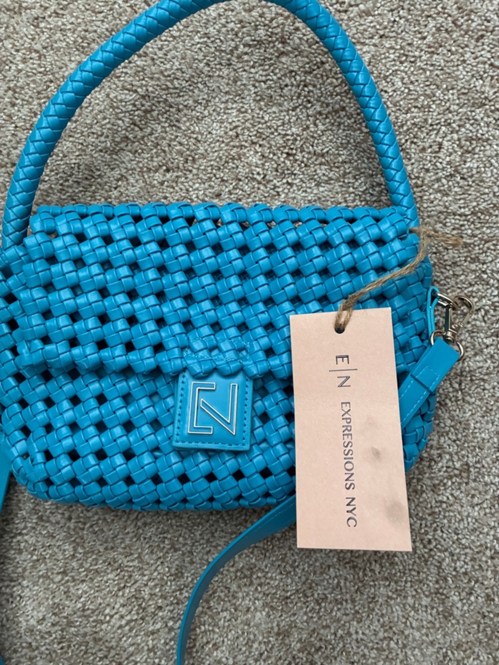 NWT Expressions Turquoise Woven Vegan Shoulder Bag